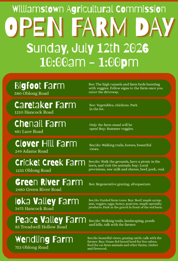 a flyer listing farms open for visits on July 12, 2026